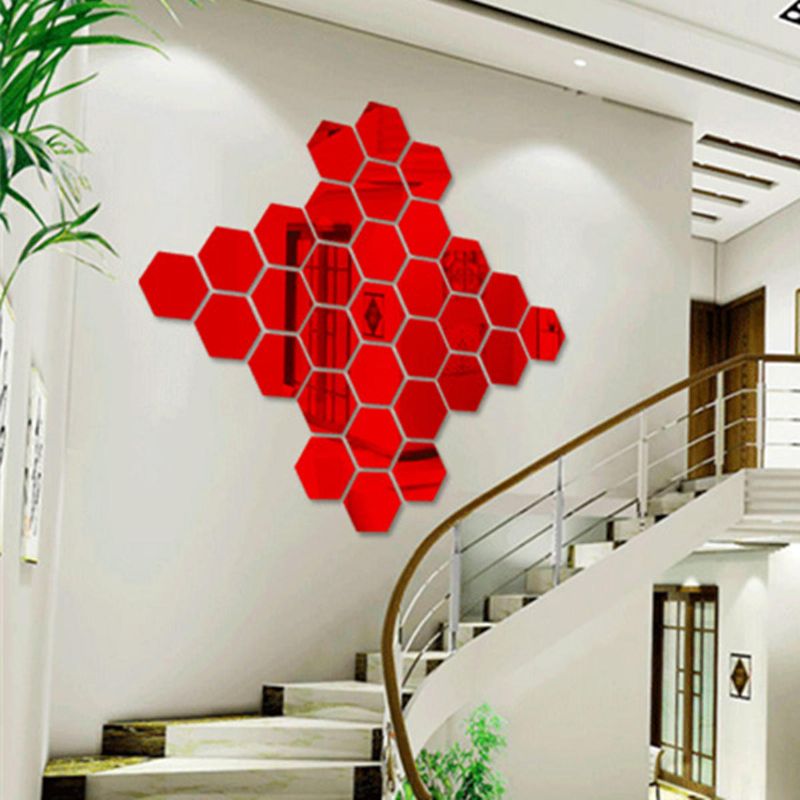 12 Uds 18.4 cm Pegatina De Pared De Espejo Hexagonal Extraíble Acrílico Espejo 3d Autoadhesivo Decoración De Bricolaje