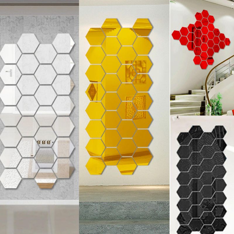 12 Uds 18.4 cm Pegatina De Pared De Espejo Hexagonal Extraíble Acrílico Espejo 3d Autoadhesivo Decoración De Bricolaje