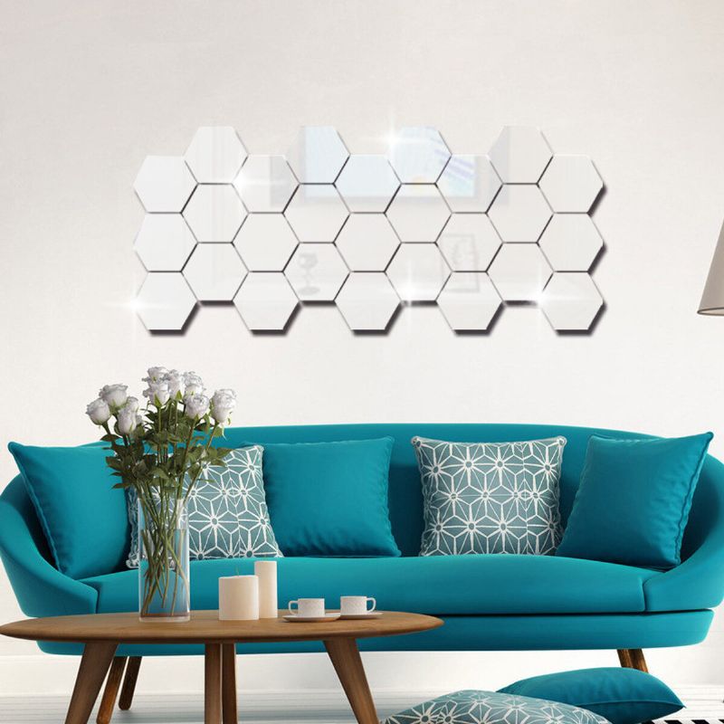 12 Uds Pegatinas De Pared 3d Diy Espejo Hexagonal Vinilo Extraíble Calcomanía Para La Decoración Del Arte De La Sala De Estar Del Hogar