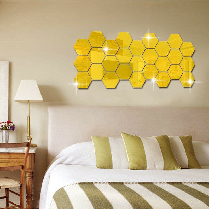 12 Uds Pegatinas De Pared 3d Diy Espejo Hexagonal Vinilo Extraíble Calcomanía Para La Decoración Del Arte De La Sala De Estar Del Hogar