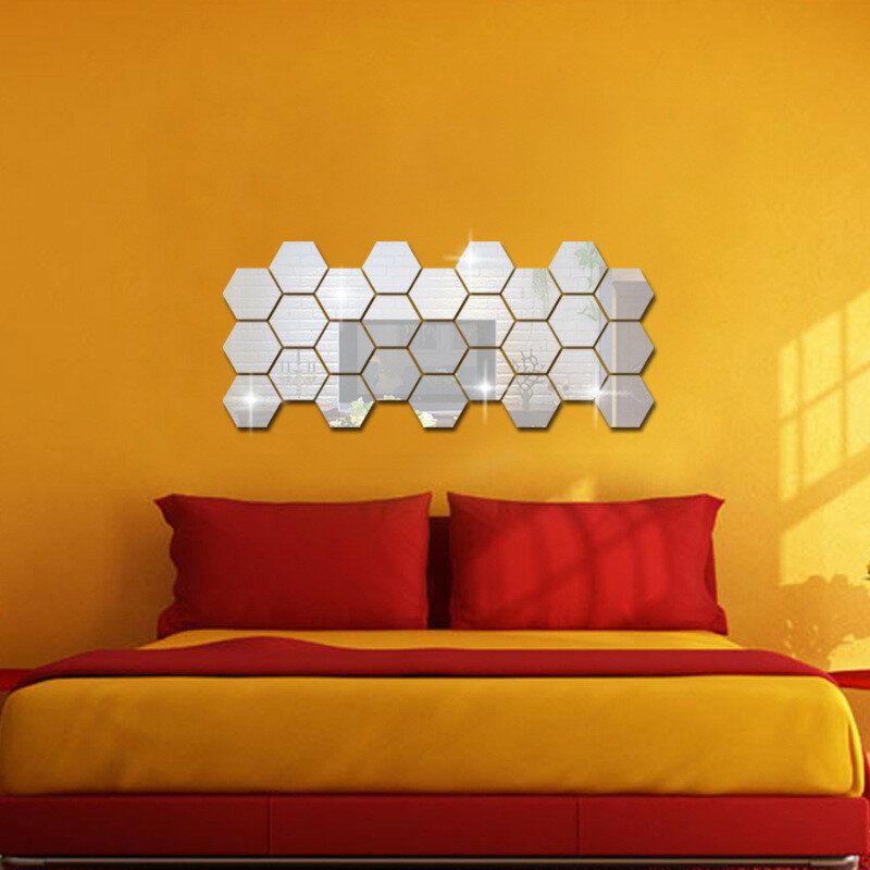 12 Uds Pegatinas De Pared 3d Diy Espejo Hexagonal Vinilo Extraíble Calcomanía Para La Decoración Del Arte De La Sala De Estar Del Hogar