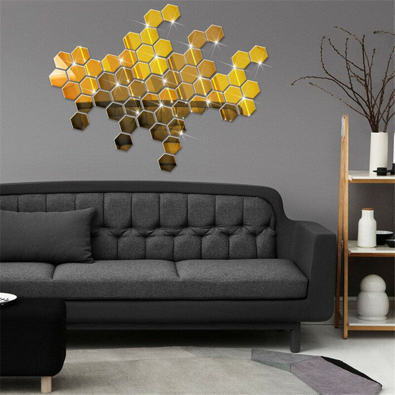 12 Uds Pegatinas De Pared 3d Diy Espejo Hexagonal Vinilo Extraíble Calcomanía Para La Decoración Del Arte De La Sala De Estar Del Hogar