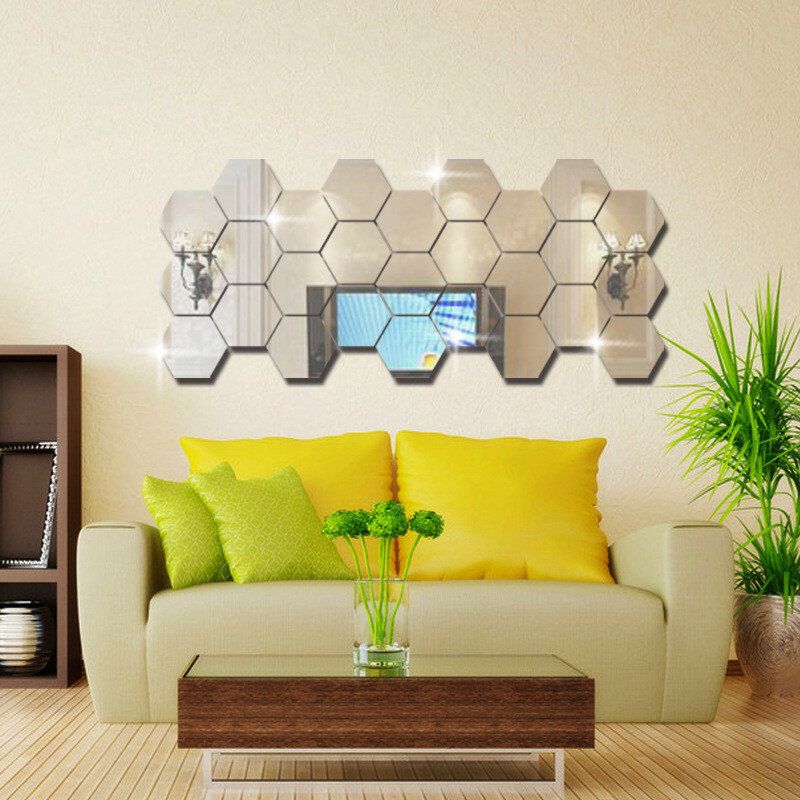 12 Uds Pegatinas De Pared 3d Diy Espejo Hexagonal Vinilo Extraíble Calcomanía Para La Decoración Del Arte De La Sala De Estar Del Hogar