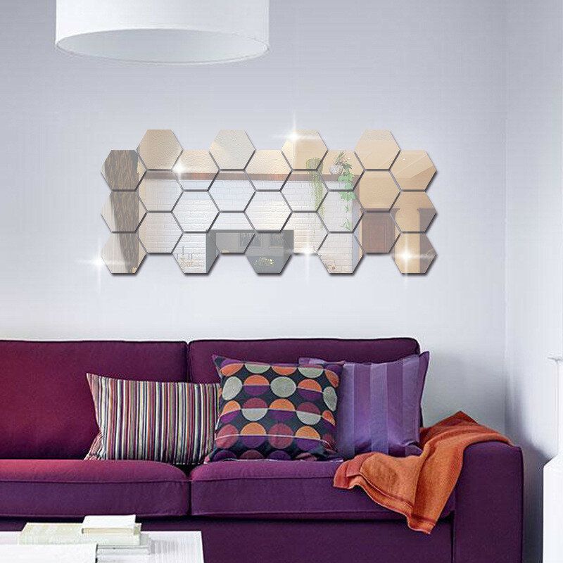 12 Uds Pegatinas De Pared 3d Diy Espejo Hexagonal Vinilo Extraíble Calcomanía Para La Decoración Del Arte De La Sala De Estar Del Hogar