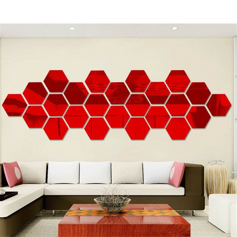 12 Uds Pegatinas De Pared 3d Diy Espejo Hexagonal Vinilo Extraíble Calcomanía Para La Decoración Del Arte De La Sala De Estar Del Hogar