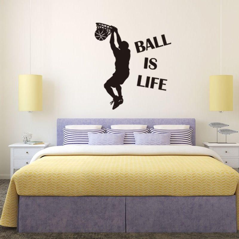 1pc Venta Caliente Papel Tapiz Ball Is Life Jugando Baloncesto Etiqueta De Pared Deportiva Para Habitaciones De Niños Mural Decoración Calcomanía Pvc Extraíble Nuevo Movimiento Impermeable Es La Vida Póster De Pared