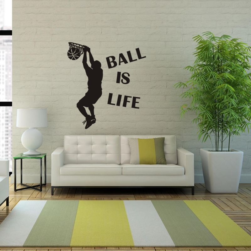 1pc Venta Caliente Papel Tapiz Ball Is Life Jugando Baloncesto Etiqueta De Pared Deportiva Para Habitaciones De Niños Mural Decoración Calcomanía Pvc Extraíble Nuevo Movimiento Impermeable Es La Vida Póster De Pared