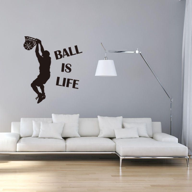 1pc Venta Caliente Papel Tapiz Ball Is Life Jugando Baloncesto Etiqueta De Pared Deportiva Para Habitaciones De Niños Mural Decoración Calcomanía Pvc Extraíble Nuevo Movimiento Impermeable Es La Vida Póster De Pared