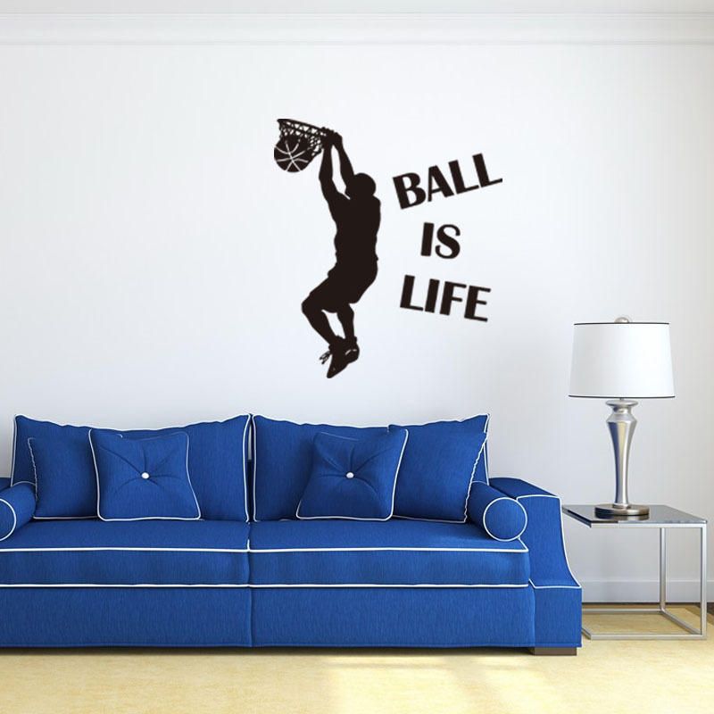 1pc Venta Caliente Papel Tapiz Ball Is Life Jugando Baloncesto Etiqueta De Pared Deportiva Para Habitaciones De Niños Mural Decoración Calcomanía Pvc Extraíble Nuevo Movimiento Impermeable Es La Vida Póster De Pared