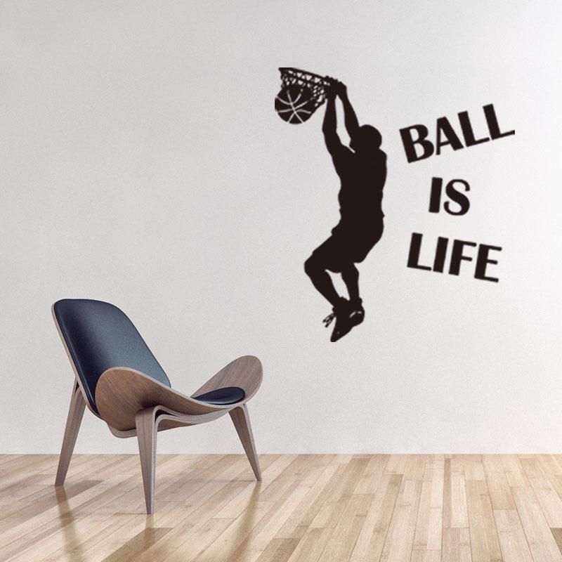 1pc Venta Caliente Papel Tapiz Ball Is Life Jugando Baloncesto Etiqueta De Pared Deportiva Para Habitaciones De Niños Mural Decoración Calcomanía Pvc Extraíble Nuevo Movimiento Impermeable Es La Vida Póster De Pared