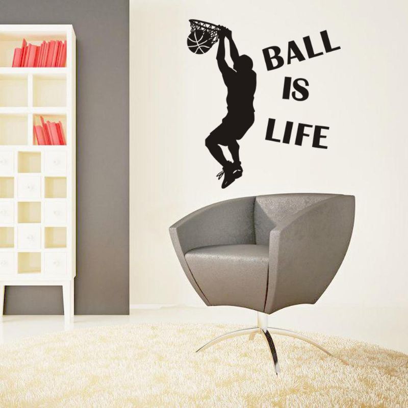 1pc Venta Caliente Papel Tapiz Ball Is Life Jugando Baloncesto Etiqueta De Pared Deportiva Para Habitaciones De Niños Mural Decoración Calcomanía Pvc Extraíble Nuevo Movimiento Impermeable Es La Vida Póster De Pared