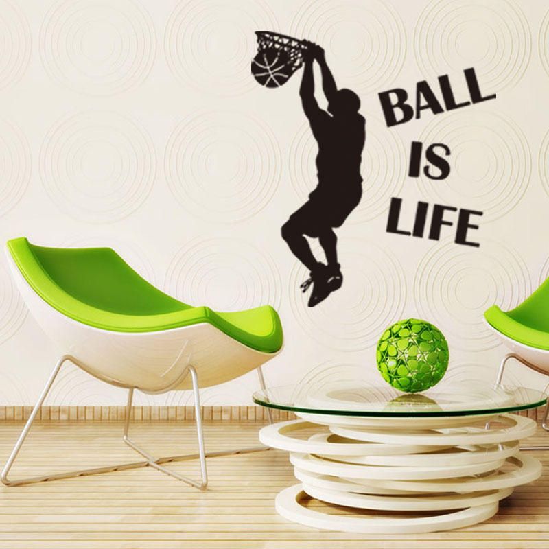 1pc Venta Caliente Papel Tapiz Ball Is Life Jugando Baloncesto Etiqueta De Pared Deportiva Para Habitaciones De Niños Mural Decoración Calcomanía Pvc Extraíble Nuevo Movimiento Impermeable Es La Vida Póster De Pared