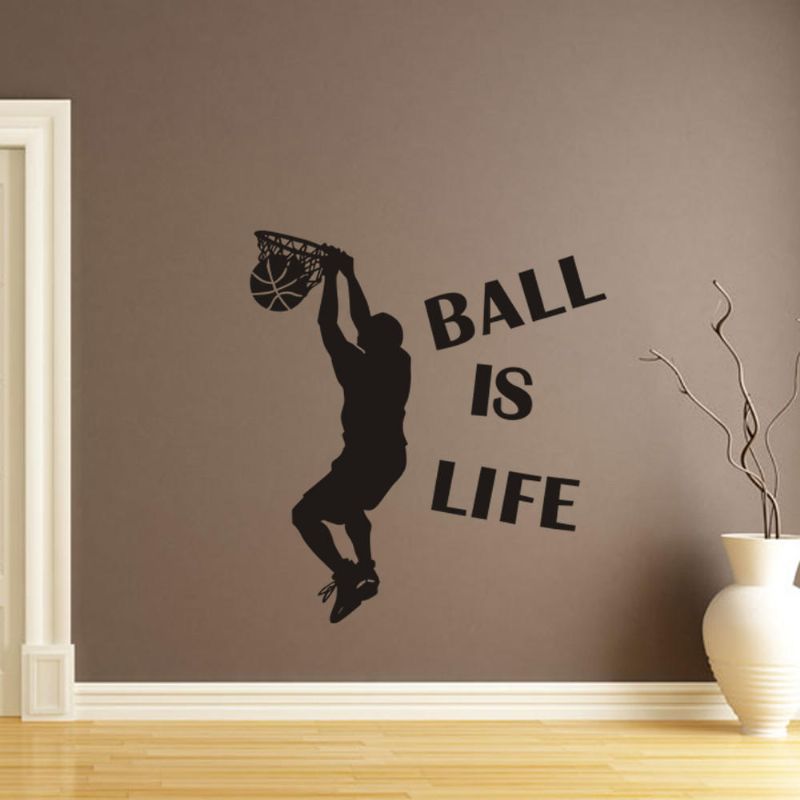 1pc Venta Caliente Papel Tapiz Ball Is Life Jugando Baloncesto Etiqueta De Pared Deportiva Para Habitaciones De Niños Mural Decoración Calcomanía Pvc Extraíble Nuevo Movimiento Impermeable Es La Vida Póster De Pared