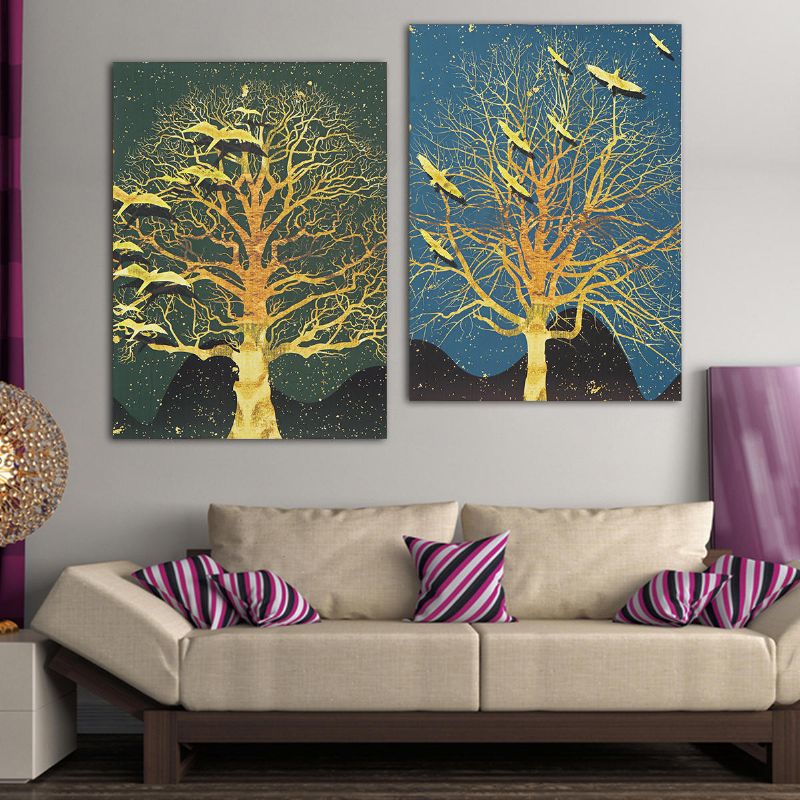 2 Piezas Moderno Árbol Lienzo Impresión Pinturas Arte De La Pared Sin Marco Imagen Decoración Del Hogar