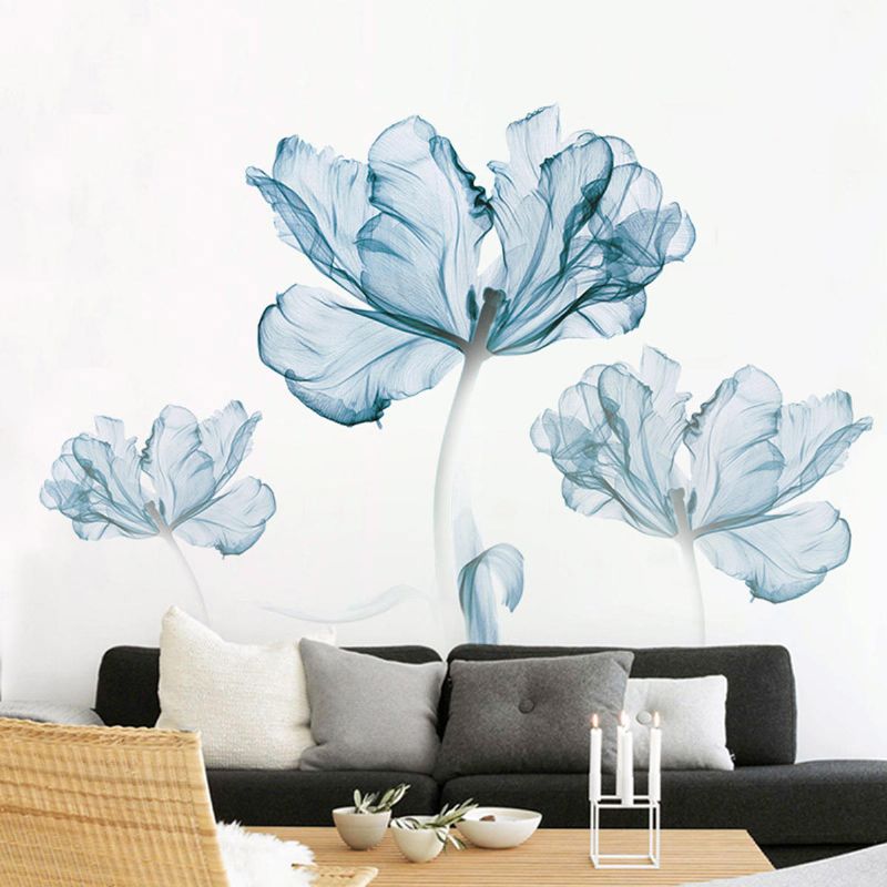 2 Uds Gran Flor Azul Diy Pegatina De Pared Arte Pegatinas Vinilo Cita Calcomanía Decoración Del Hogar