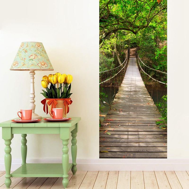 200x77cm 3d Puente De Madera Pvc Autoadhesivo Puerta Pared Pegatina Sala De Estar Mural Bosque Puente Decoración