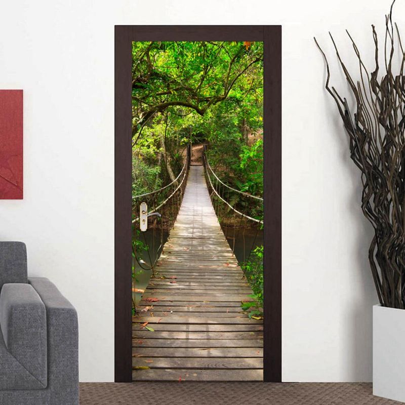 200x77cm 3d Puente De Madera Pvc Autoadhesivo Puerta Pared Pegatina Sala De Estar Mural Bosque Puente Decoración