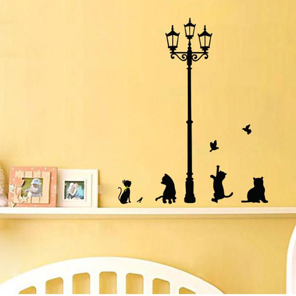 23x40 cm Lámpara Gato Pegatinas De Pared Hogar Escaleras Pegatina Decoración Papel Tapiz Decorativo Extraíble