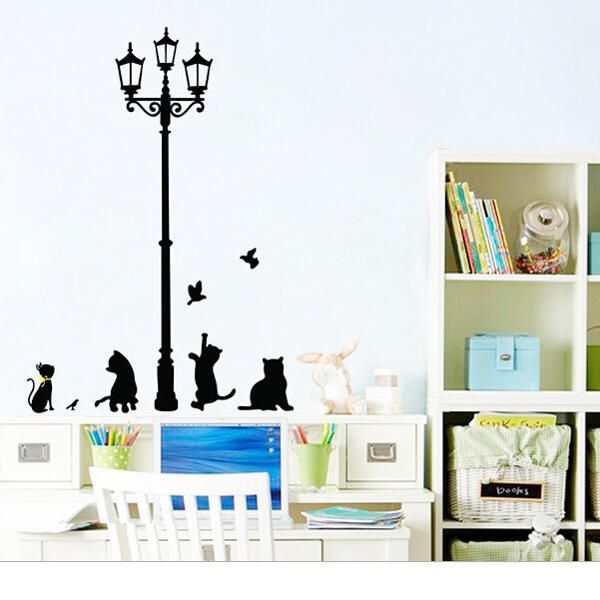 23x40 cm Lámpara Gato Pegatinas De Pared Hogar Escaleras Pegatina Decoración Papel Tapiz Decorativo Extraíble