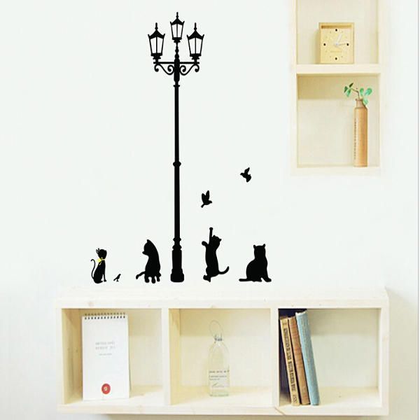 23x40 cm Lámpara Gato Pegatinas De Pared Hogar Escaleras Pegatina Decoración Papel Tapiz Decorativo Extraíble