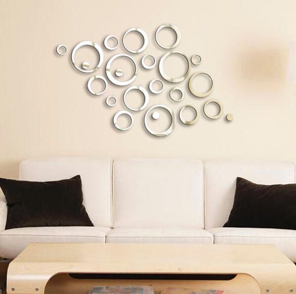 24pcs Círculo 3d Diy Decoración Para El Hogar Tv Etiqueta De La Pared Decoración Espejo Pegatinas De Pared