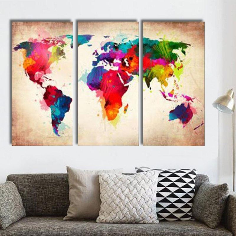 3 Piezas Abstracto Mapa Del Mundo Lienzo Impreso Pinturas Pared Arte Imagen Decoración Sin Marco Decoraciones Para El Hogar