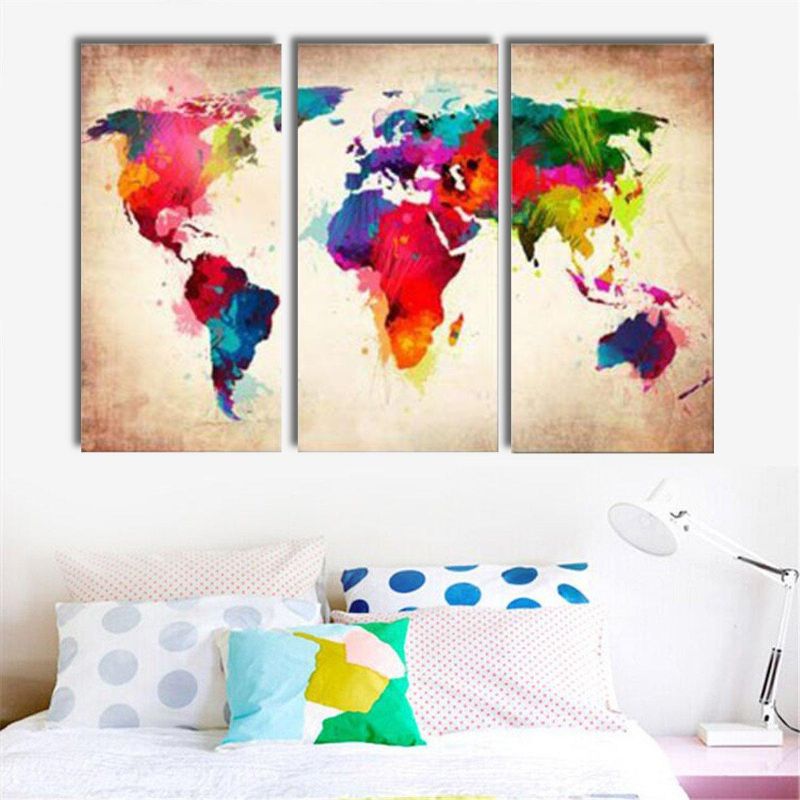 3 Piezas Abstracto Mapa Del Mundo Lienzo Impreso Pinturas Pared Arte Imagen Decoración Sin Marco Decoraciones Para El Hogar