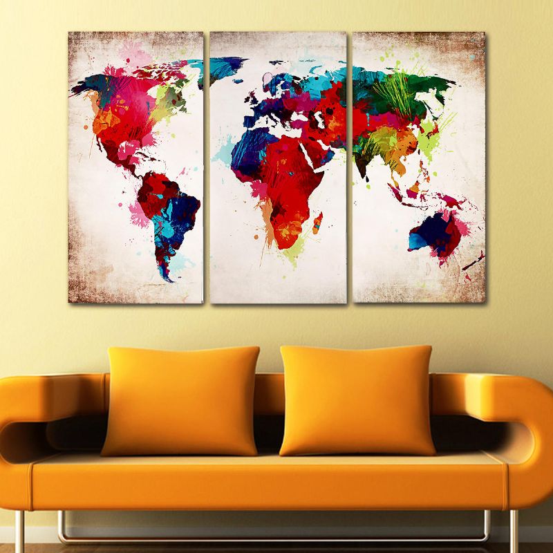 3 Piezas Abstracto Mapa Del Mundo Lienzo Impreso Pinturas Pared Arte Imagen Decoración Sin Marco Decoraciones Para El Hogar