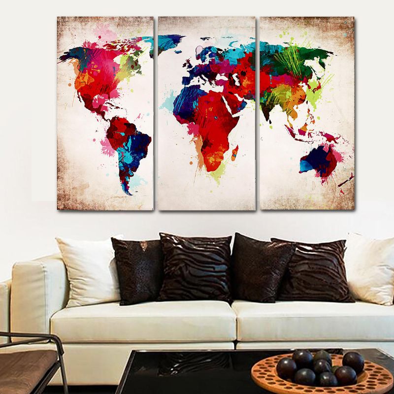 3 Piezas Abstracto Mapa Del Mundo Lienzo Impreso Pinturas Pared Arte Imagen Decoración Sin Marco Decoraciones Para El Hogar