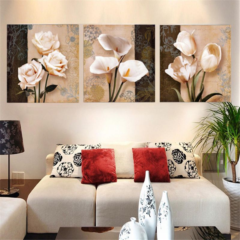 3 Unids Orquídea Rosa Flor Combinación Pintura Sobre Lienzo Sin Marco Dibujo Decoración De La Pared Del Hogar Arte De Papel