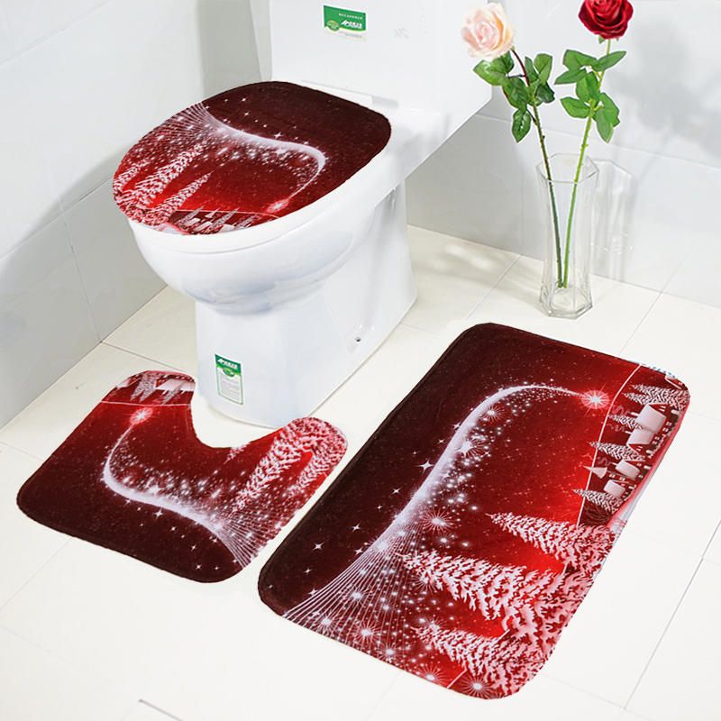 3 Unids Set Feliz Navidad Asiento De Inodoro Fundas Antideslizantes Muñeco De Nieve Juegos De Baño Pedestal Alfombra Tapa Cubierta De Inodoro Alfombra De Baño