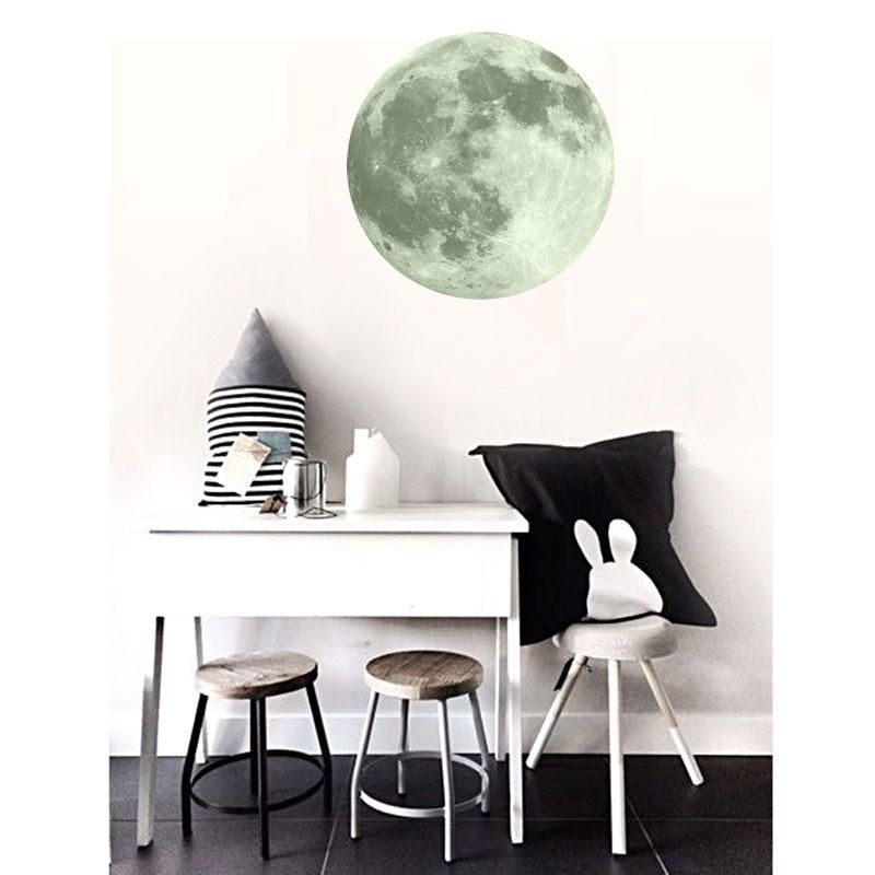 30cm Luna Grande Que Brilla En La Oscuridad Luminoso Diy Etiqueta De La Pared Living Home Decor