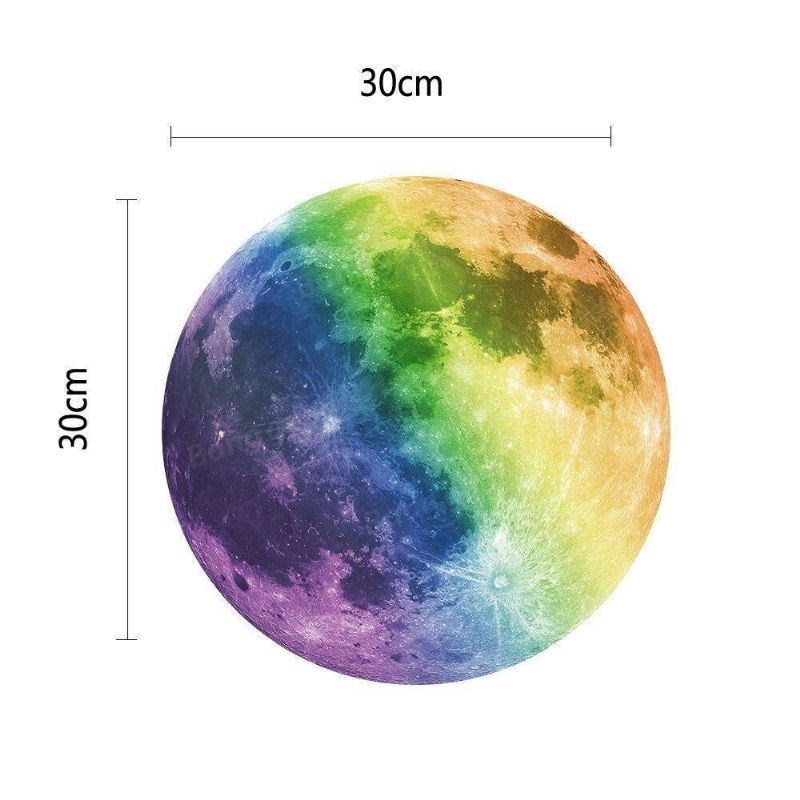 30cm Pegatina De Pared De Luna Grande Colorida Extraíble Pegatinas Luminosas Que Brillan En La Oscuridad Decoración Del Hogar