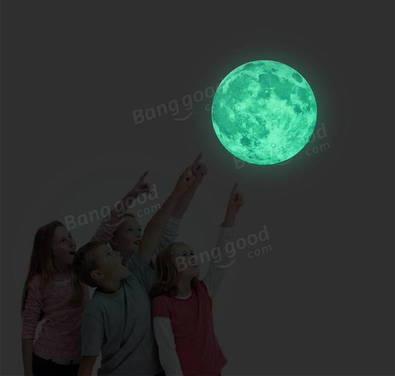 30cm Pegatina De Pared De Luna Grande Colorida Extraíble Pegatinas Luminosas Que Brillan En La Oscuridad Decoración Del Hogar