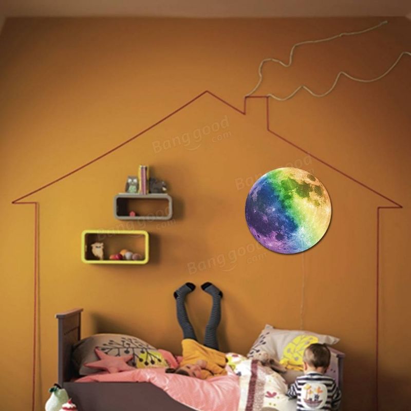 30cm Pegatina De Pared De Luna Grande Colorida Extraíble Pegatinas Luminosas Que Brillan En La Oscuridad Decoración Del Hogar