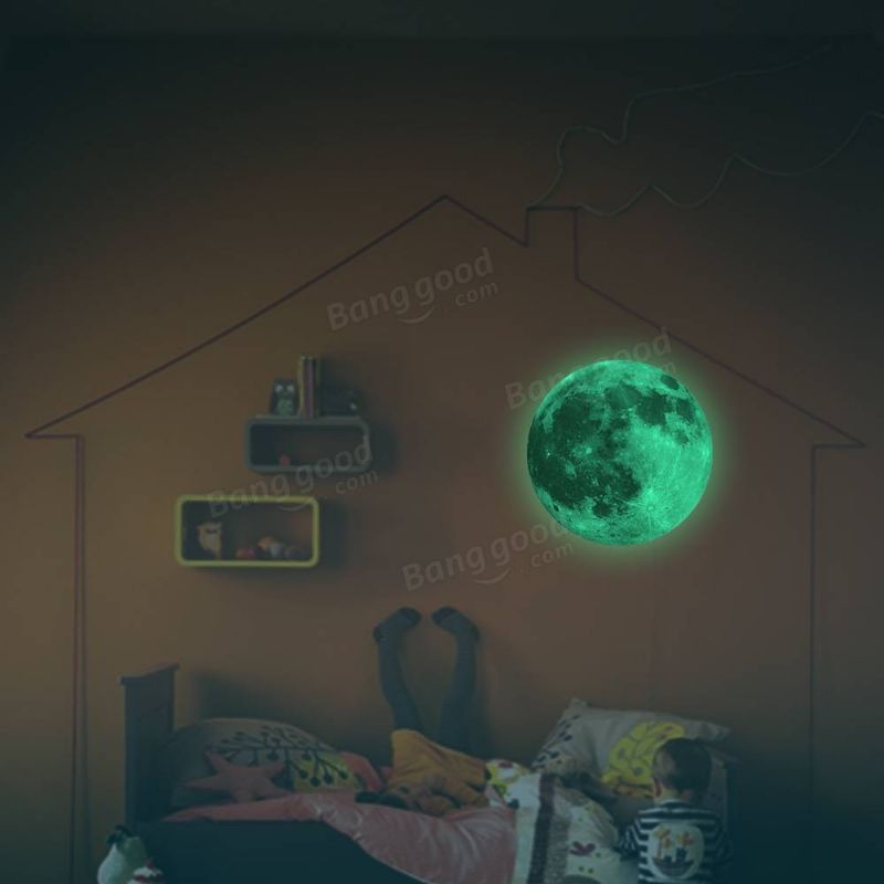 30cm Pegatina De Pared De Luna Grande Colorida Extraíble Pegatinas Luminosas Que Brillan En La Oscuridad Decoración Del Hogar