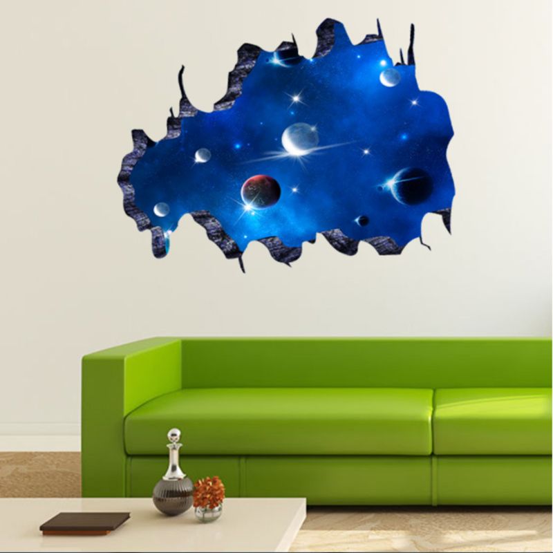 3d Azul Universo Galaxia Planeta Niños Pegatinas De Pared Calcomanías Murales Para Habitaciones De Niños Guardería Bebé Dormitorio Decoración Del Hogar