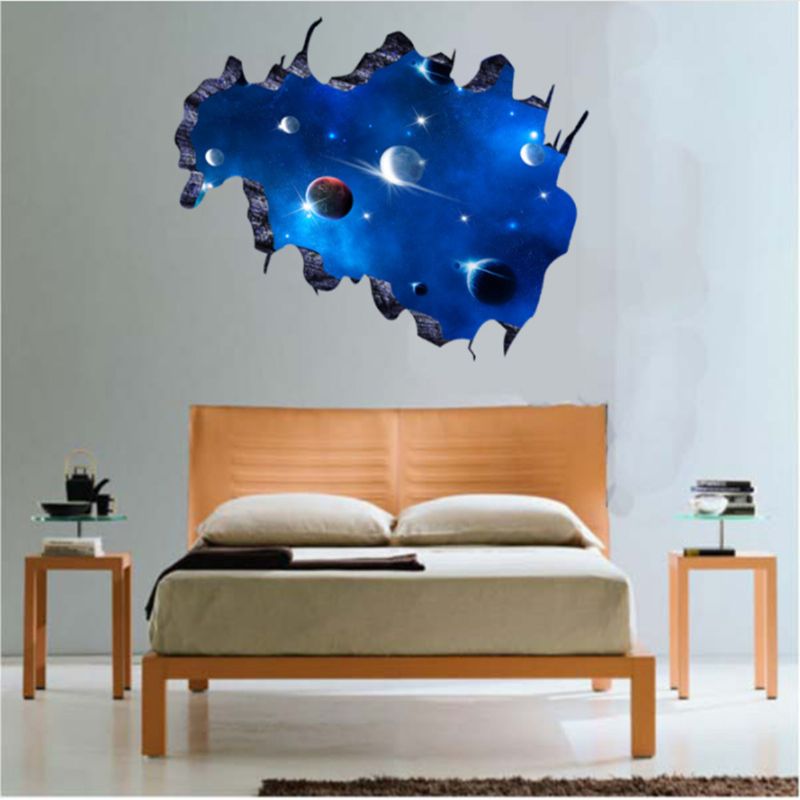 3d Azul Universo Galaxia Planeta Niños Pegatinas De Pared Calcomanías Murales Para Habitaciones De Niños Guardería Bebé Dormitorio Decoración Del Hogar