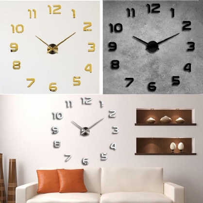 3d Diy Etiqueta De La Pared Reloj De Gran Tamaño Espejo Decoración De Superficie De Cuarzo