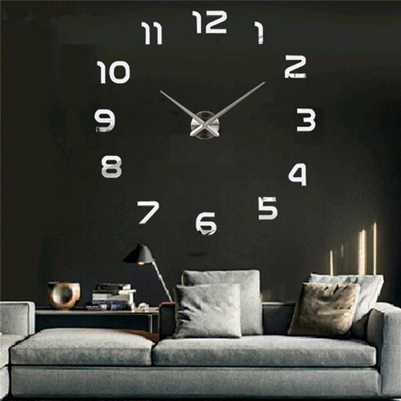 3d Diy Etiqueta De La Pared Reloj De Gran Tamaño Espejo Decoración De Superficie De Cuarzo