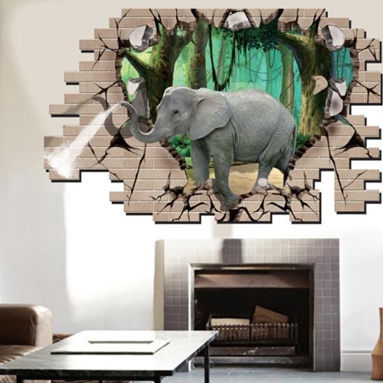 3d Elefante Bosque Sala De Estar Dormitorio Animales Piso Hogar Fondo Decoración De Pared Pegatinas Creativas