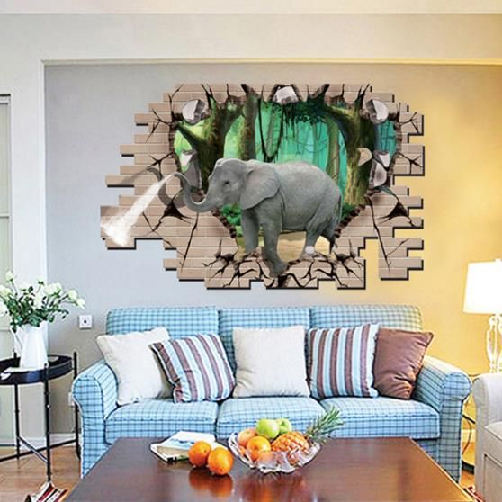 3d Elefante Bosque Sala De Estar Dormitorio Animales Piso Hogar Fondo Decoración De Pared Pegatinas Creativas