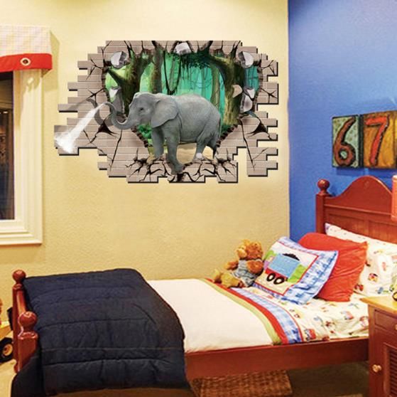 3d Elefante Bosque Sala De Estar Dormitorio Animales Piso Hogar Fondo Decoración De Pared Pegatinas Creativas