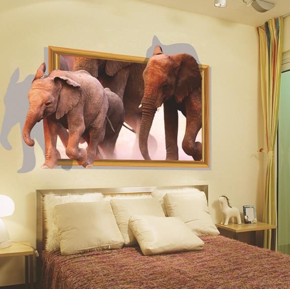 3d Elefante Caminando Sala De Estar Dormitorio Animales Piso Fondo Decoración De Pared Pegatinas Creativas