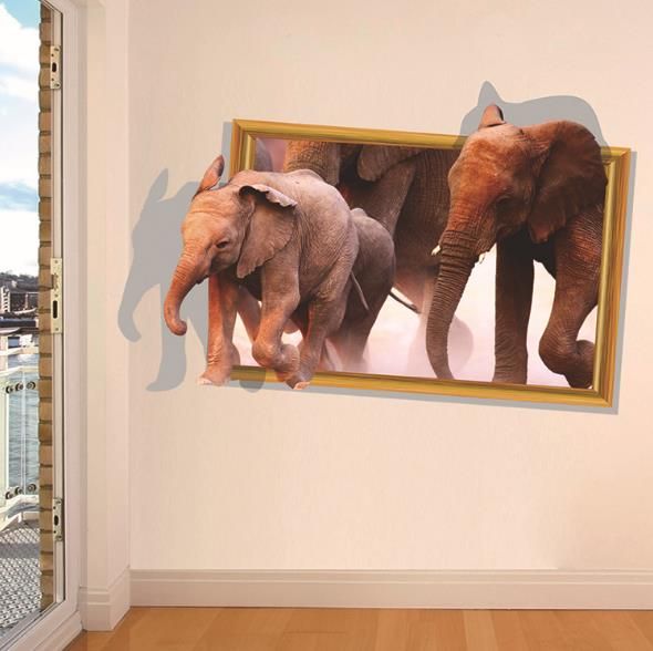 3d Elefante Caminando Sala De Estar Dormitorio Animales Piso Fondo Decoración De Pared Pegatinas Creativas