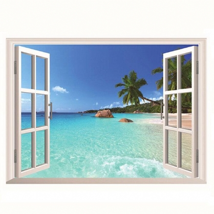 3d Hawaii Holiday Sea View Beach View Decal Etiqueta De La Pared