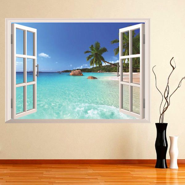 3d Hawaii Holiday Sea View Beach View Decal Etiqueta De La Pared