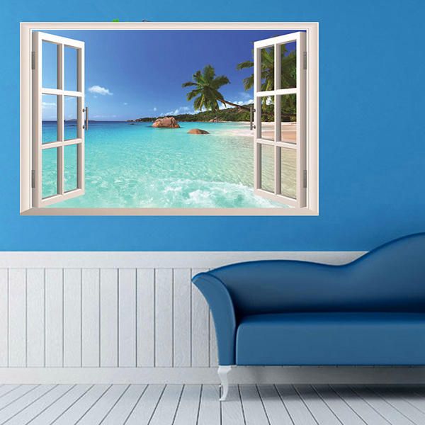 3d Hawaii Holiday Sea View Beach View Decal Etiqueta De La Pared