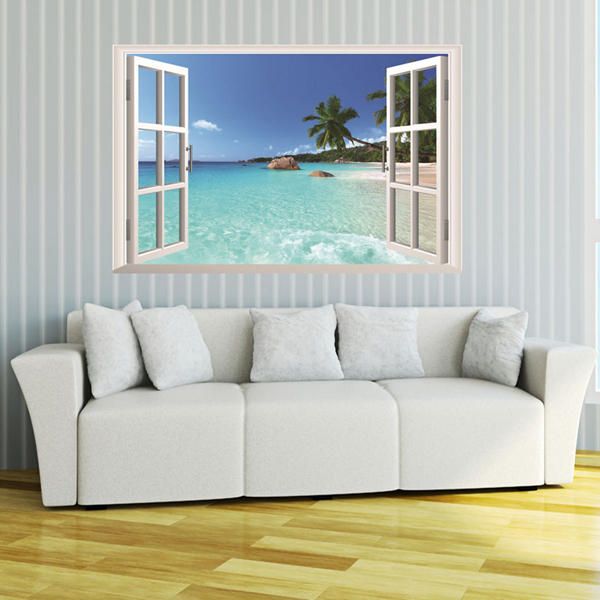 3d Hawaii Holiday Sea View Beach View Decal Etiqueta De La Pared