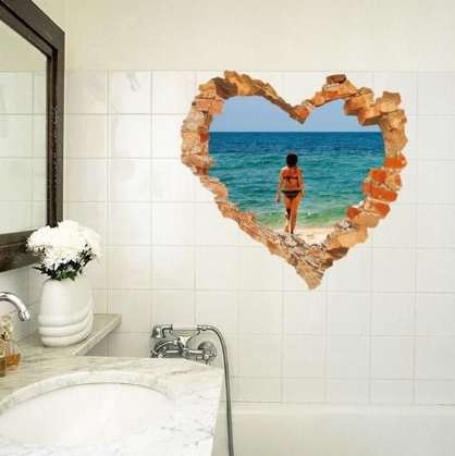 3d Heart Beach Walking Living Room Dormitorio Animales Piso Fondo Decoración De La Pared Pegatinas Creativas